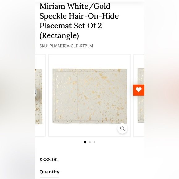 Miriam White/Gold Speckle Hair-On-Hide Placemat Set Of 6 Rectangle) - Picture 1 of 11